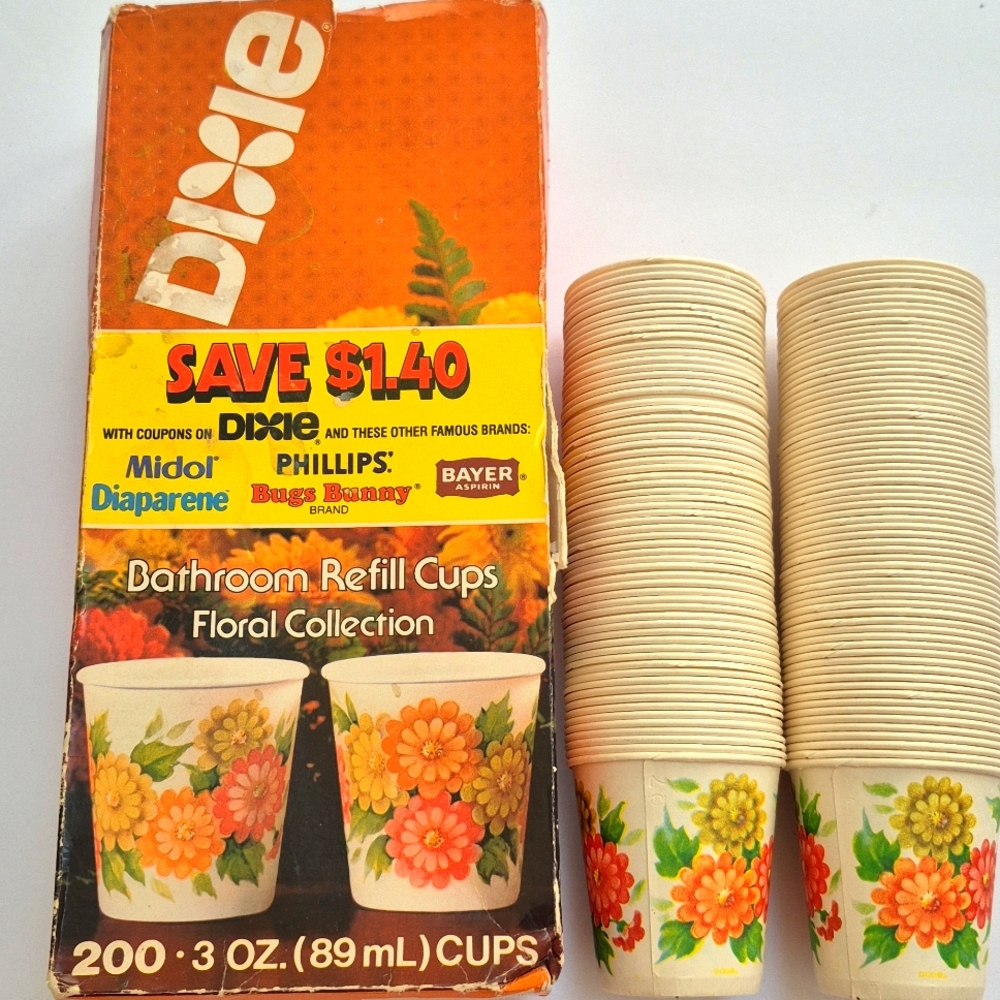 Vintage 80's Dixie Floral Collection Bathroom Refill Cups